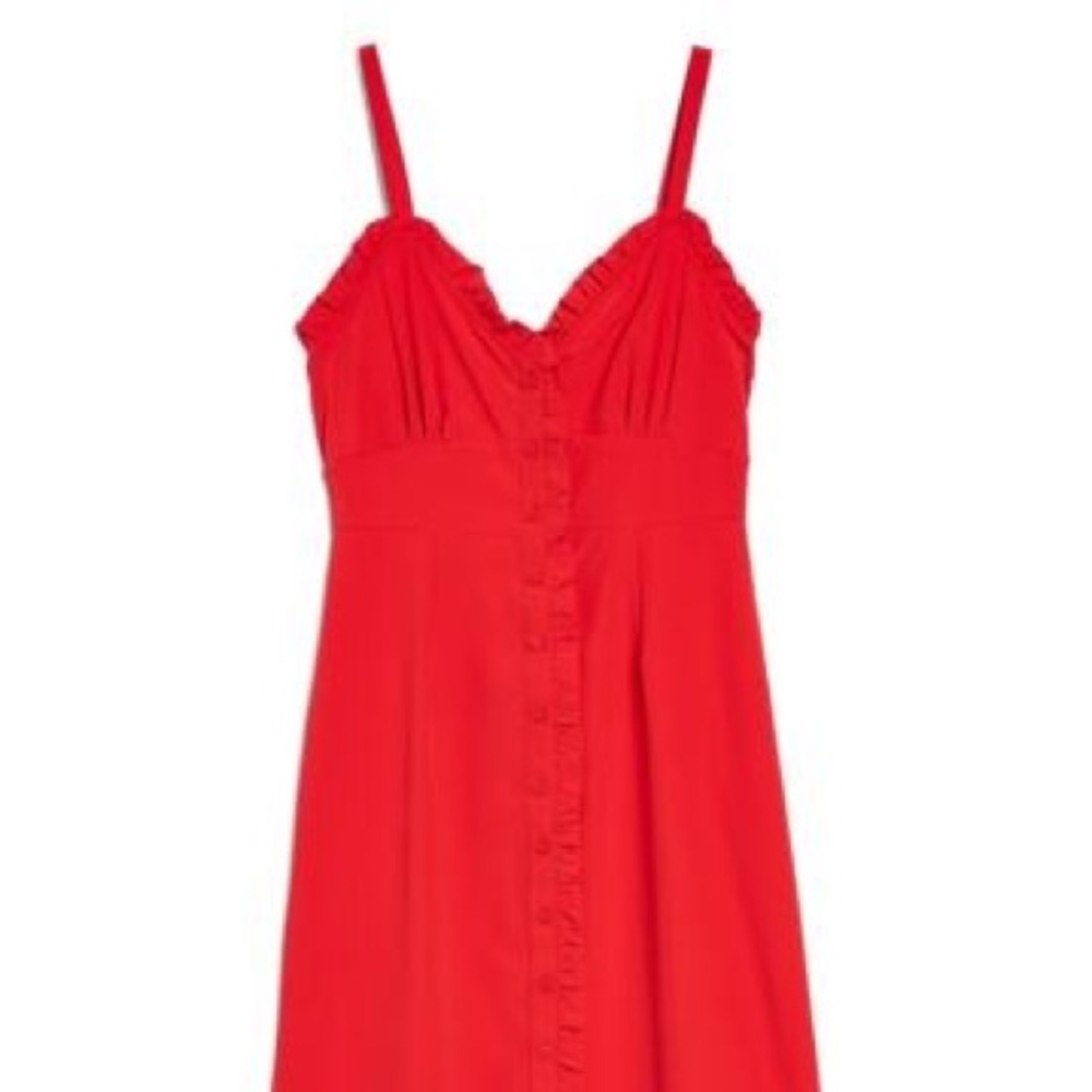 Red Ruffle Button Down Dress - Picture 3 of 5